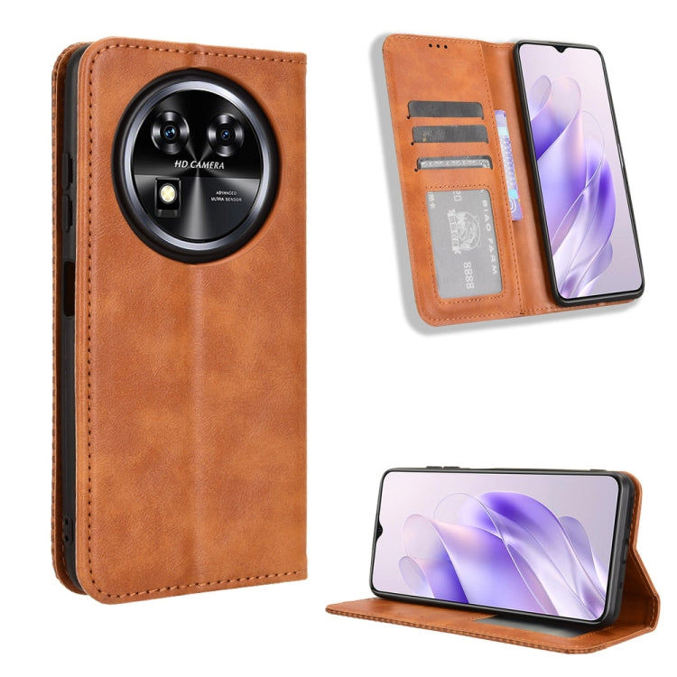 Magnetic buckle leather phone case with retro texture, card slots and stand, tan brown