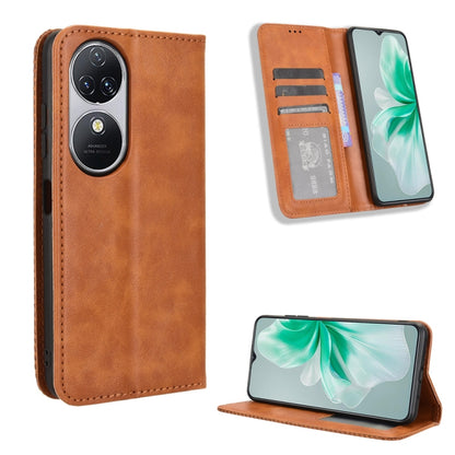 Magnetic buckle retro leather phone case in brown, folio cover with card slots