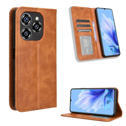 Magnetic buckle leather phone case with retro texture, card slots and stand, tan brown
