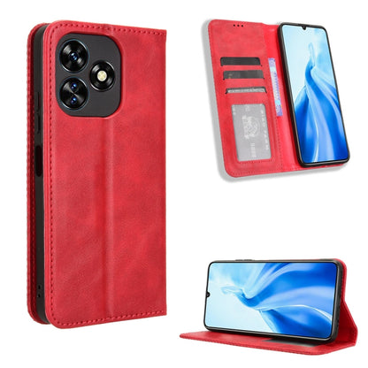 Magnetic buckle retro leather phone case in red, with card slots and stand