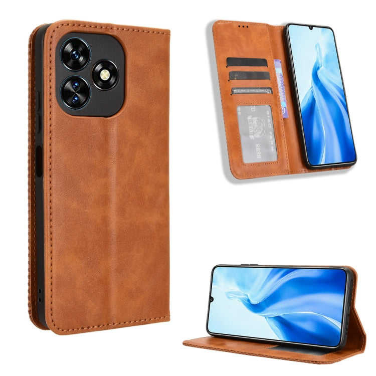 Magnetic buckle retro leather phone case in brown, with card slots and stand