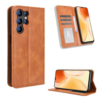 Retro leather phone case with magnetic buckle, tan wallet style with card slots