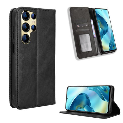 Magnetic buckle leather phone case with card slots and stand, black