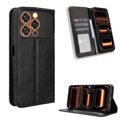Black magnetic leather phone case with card slot and kickstand
