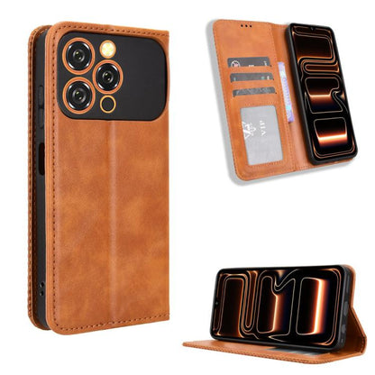 Magnetic buckle leather phone case with card slots and stand, brown