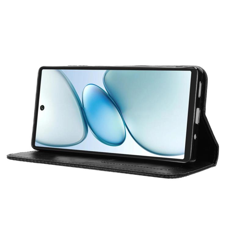 Black magnetic leather folio phone case, kickstand style
