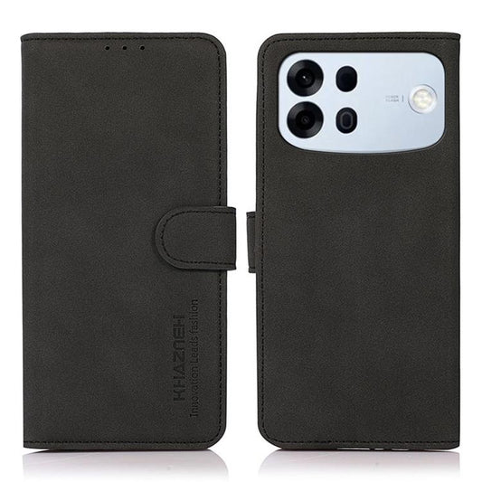 Matte textured leather flip phone case, black, with card holder and snap