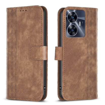 Brown plaid embossed leather phone case with side cutouts and flip cover