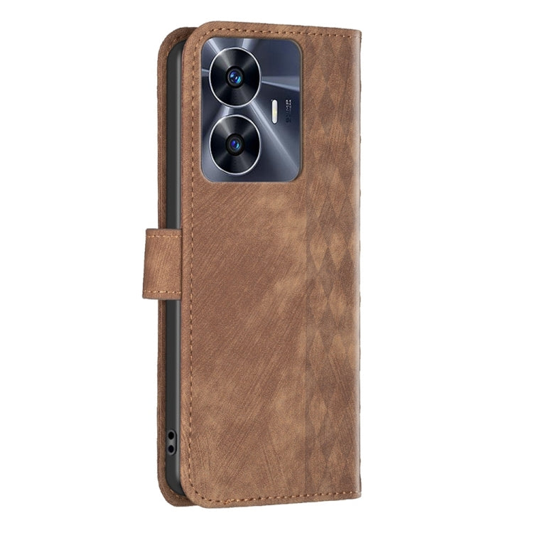 Brown plaid embossed leather phone case with camera cutout and flip closure