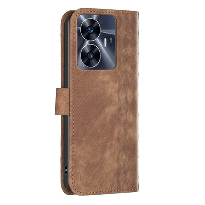 Brown plaid embossed leather phone case with camera cutout and flip closure