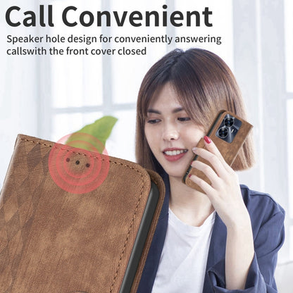 Brown plaid embossed leather phone case with speaker hole on front cover