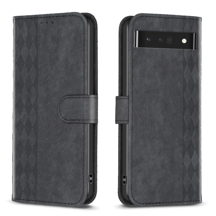 Dark embossed plaid leather phone case, folio strap view with top camera opening