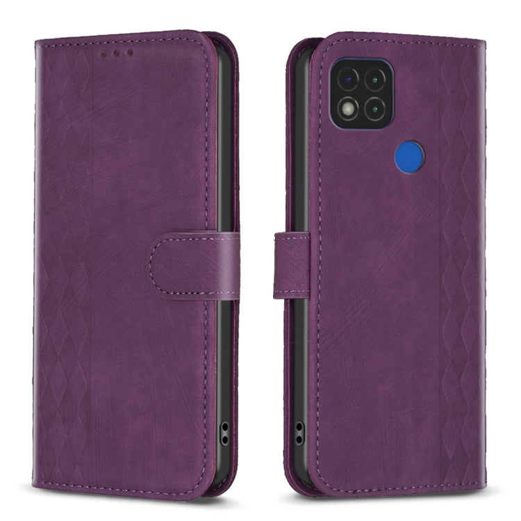 Embossed leather flip phone case, purple, camera cutout and side strap