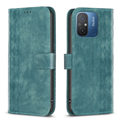Teal plaid embossed leather phone folio case with dual camera window and strap.