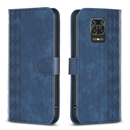 Embossed leather flip phone case, blue with diamond texture, front cover view