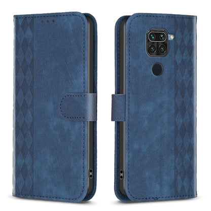 Embossed leather flip phone case, blue with diamond texture, camera cutout