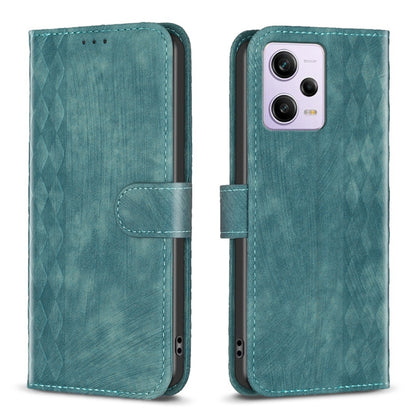 Plaid embossed leather phone case, teal folio wallet style with side strap closure