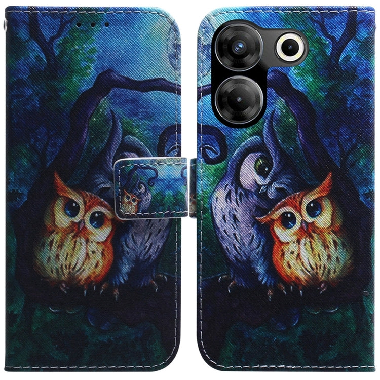 Blue flip leather phone case with owl and night forest artwork and magnetic front flap