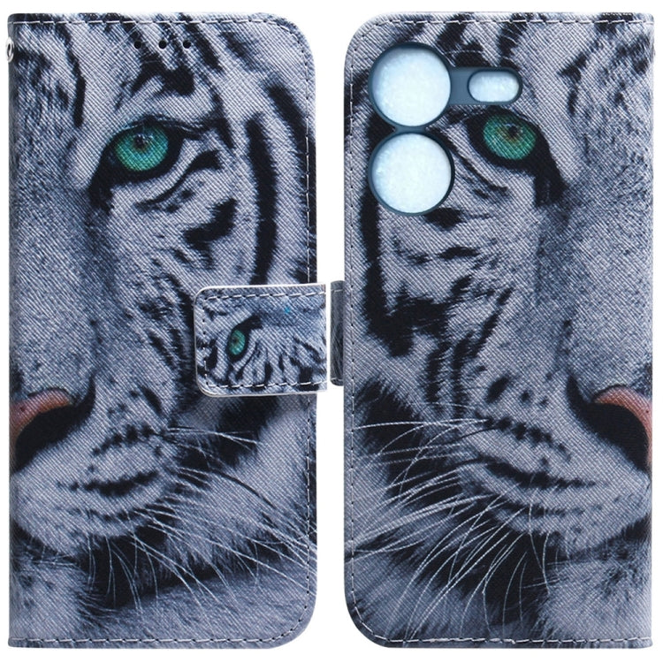Flip leather phone case with tiger stripe face print, magnetic flap and camera opening.