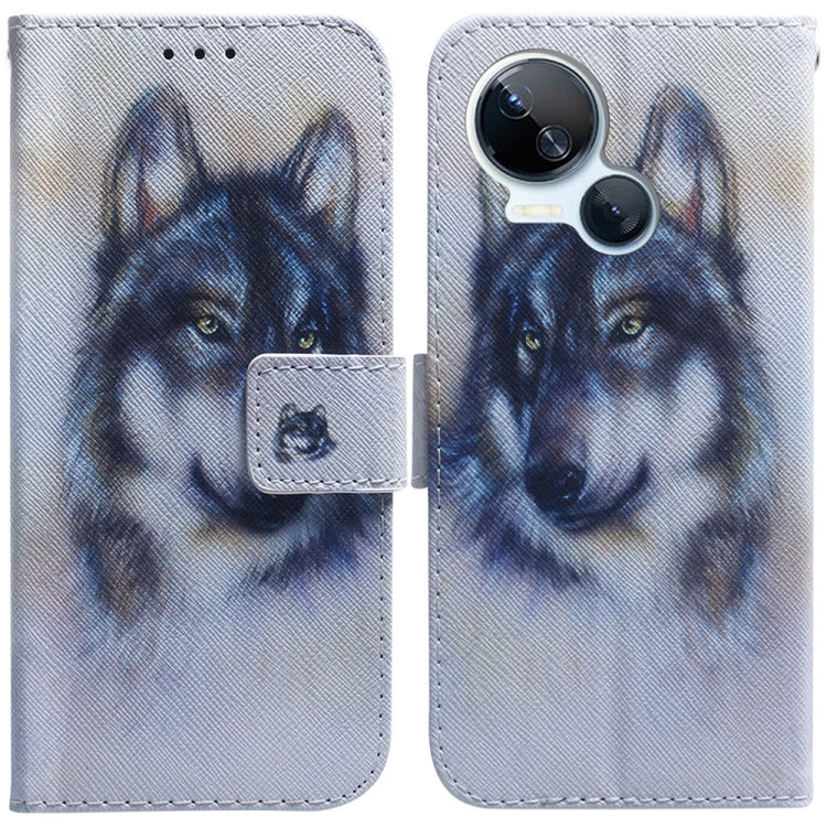 Light gray flip leather phone case with wolf face print and side magnetic closure