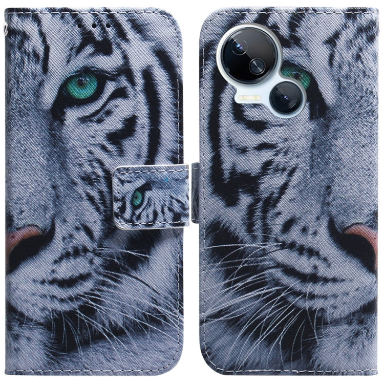 Gray flip leather phone case with tiger face print, side magnetic closure and card slot