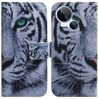 Gray flip leather phone case with tiger face print, side magnetic closure and card slot