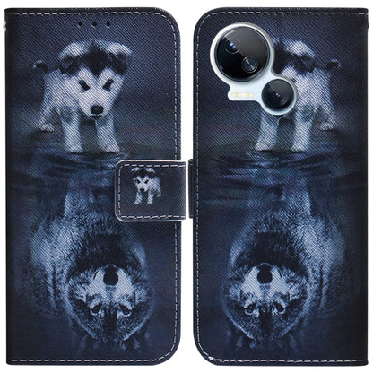 Dark blue wolf and bear portrait flip phone case with wallet clasp and camera cutout