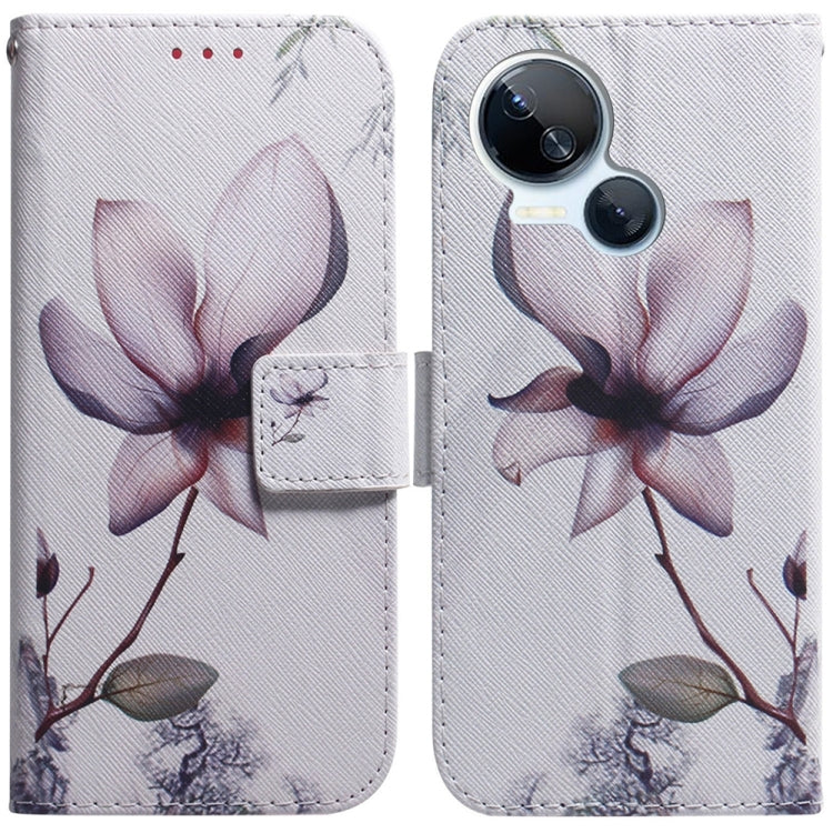 White magnolia blossom flip phone case with wallet clasp and camera cutout