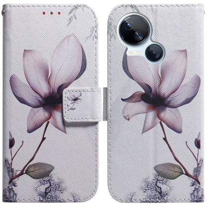 White magnolia blossom flip phone case with wallet clasp and camera cutout