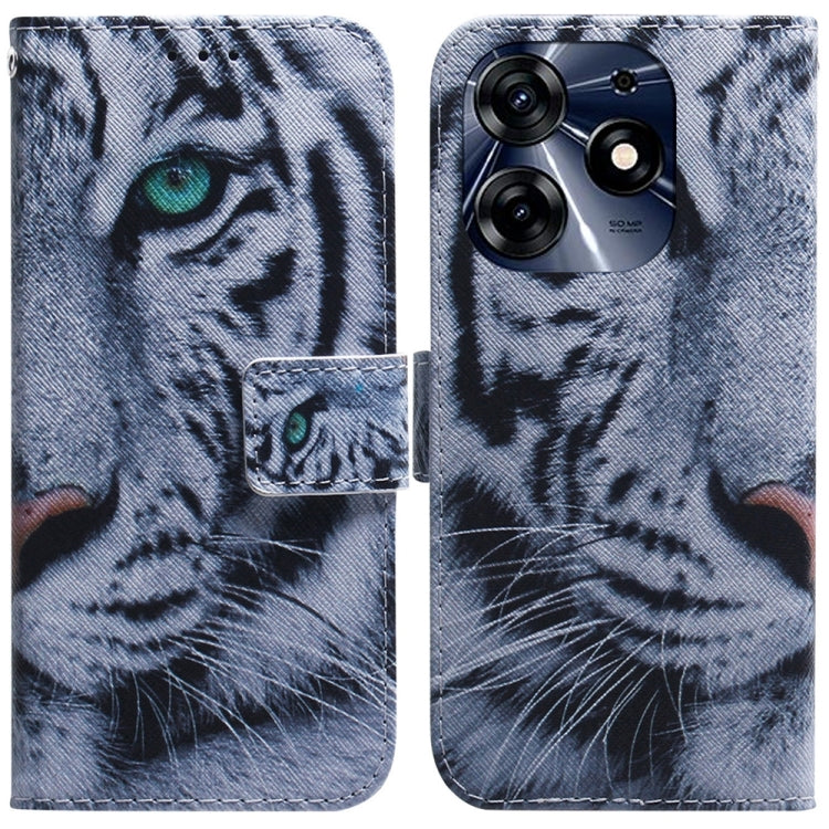 Light flip leather phone case with tiger face illustration and magnetic closure