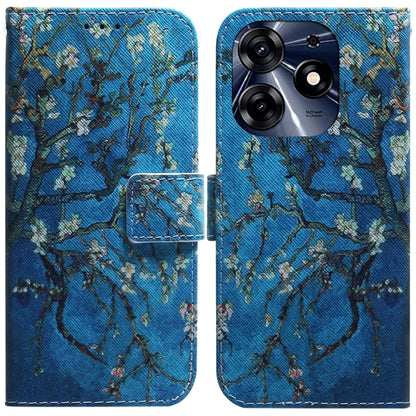 Blue flip leather phone case with floral tree-branch print and magnetic closure
