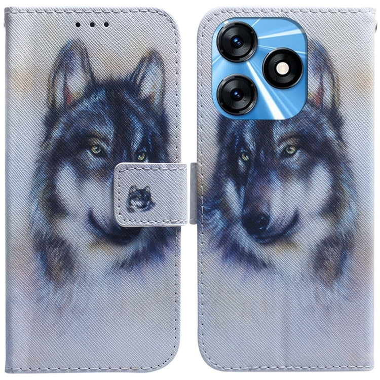 White wolf print flip leather phone case with front card holder and cutout openings