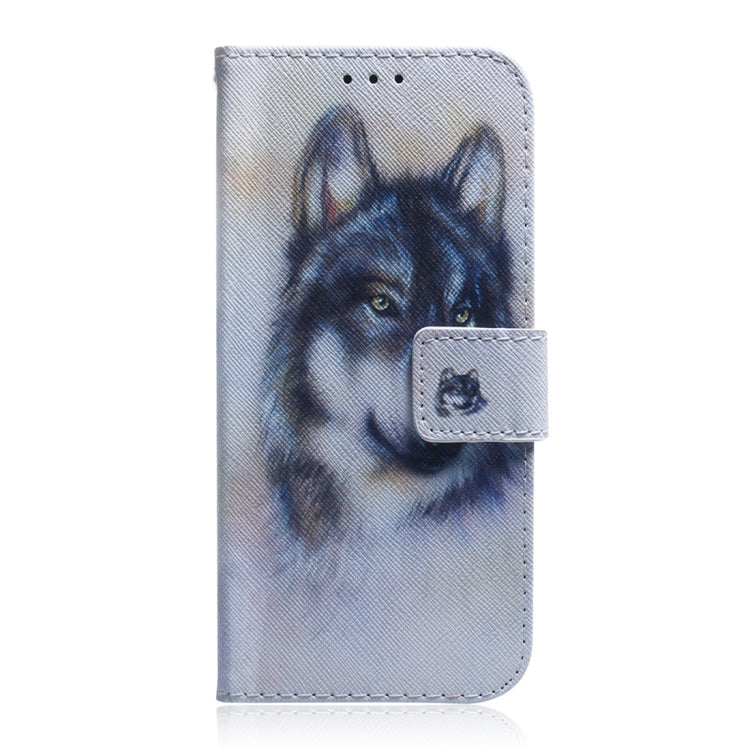 White wolf print flip leather phone case with flip cover and card holder patch