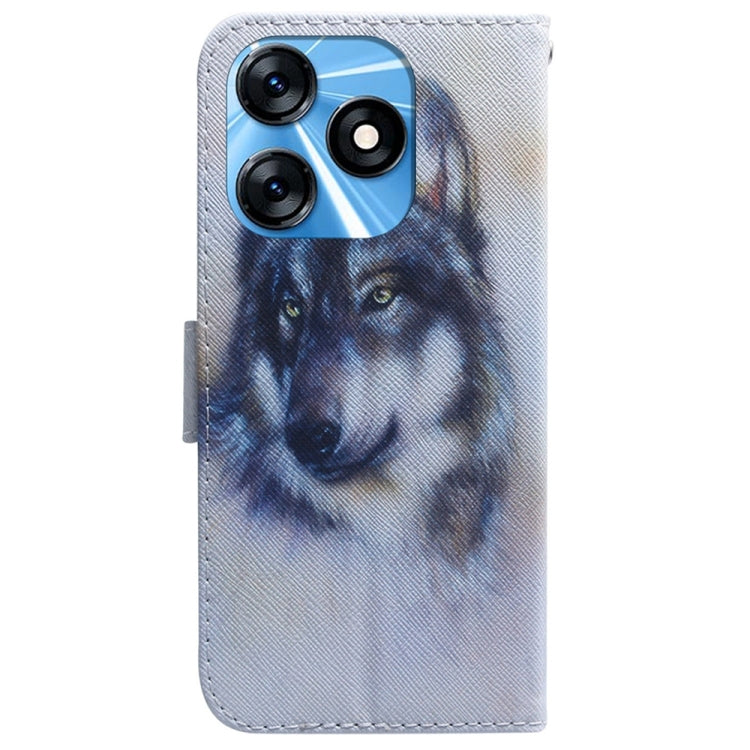 White wolf print flip leather phone case with camera cutout on the back