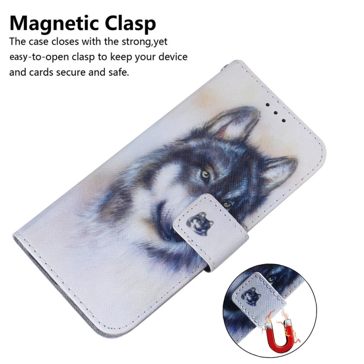 White wolf print flip leather phone case with magnetic clasp closure