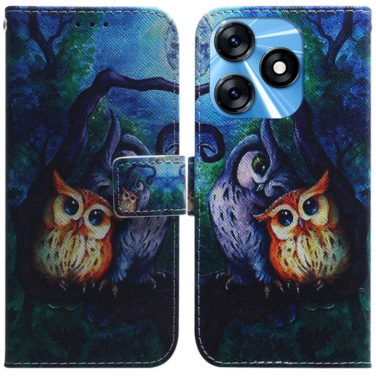 Blue and green owl print flip leather phone case with card holder strap