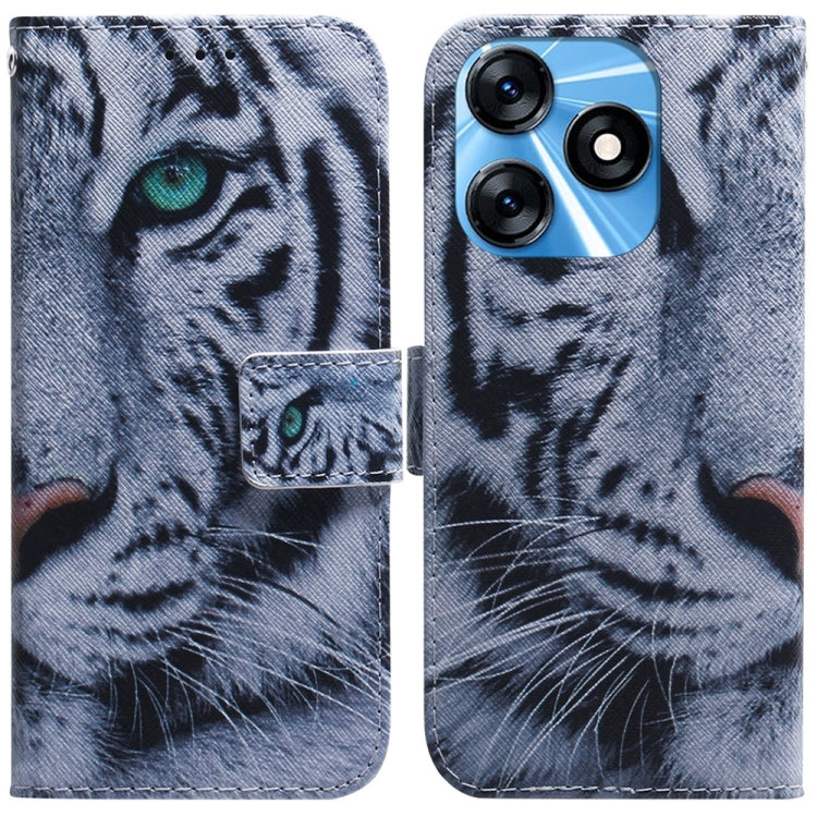 White tiger print flip leather phone case with camera cutouts and card holder