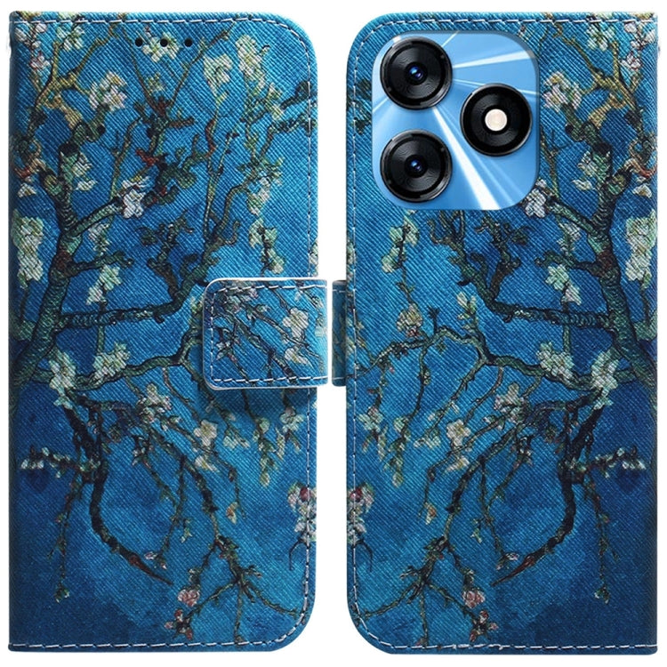 Blue magnolia branch print flip leather phone case with card holder strap
