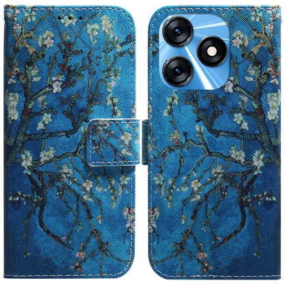 Blue magnolia branch print flip leather phone case with card holder strap