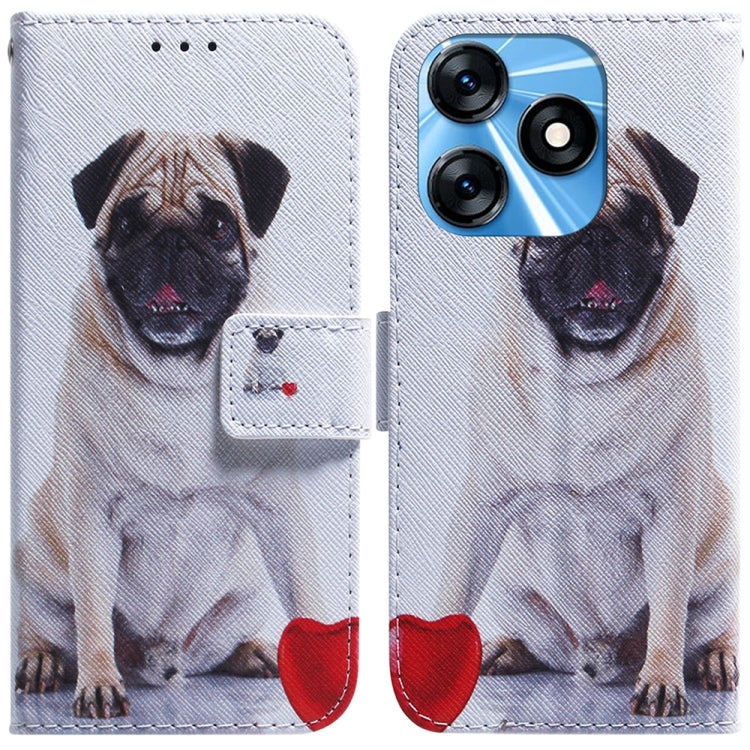 White flip leather phone case with pug portrait and magnetic closure