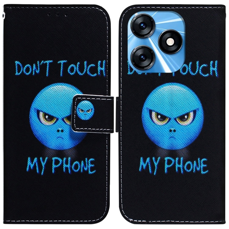 Black flip leather phone case with blue cat-face art and “DON’T TOUCH MY PHONE”