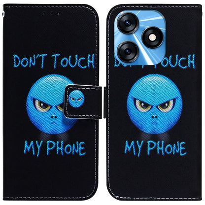 Black flip leather phone case with blue cat-face art and “DON’T TOUCH MY PHONE”