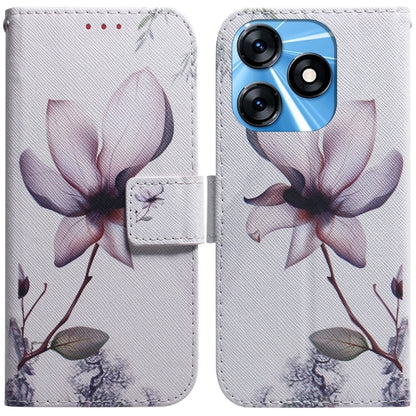 Light flip leather phone case with pink magnolia flower illustration and closure