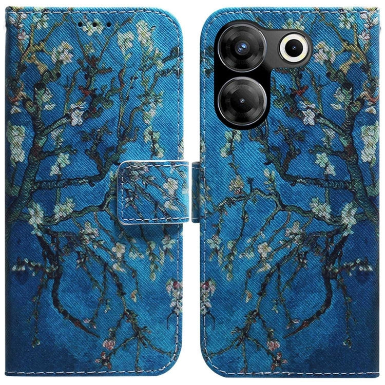 Blue flip leather phone case with owl tree branch illustration and magnetic closure