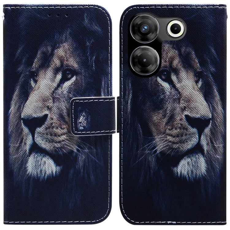 Dark blue flip leather phone case with lion face illustration and side magnetic closure
