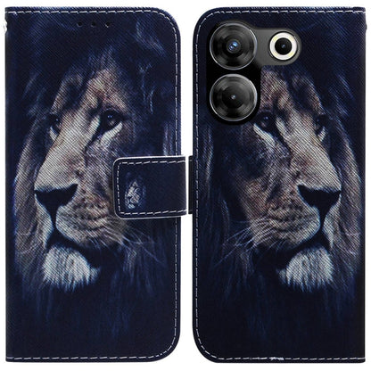 Dark blue flip leather phone case with lion face illustration and side magnetic closure