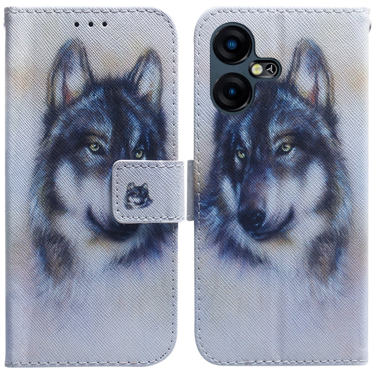Light blue wolf portrait flip leather phone case with magnetic closure and card slot