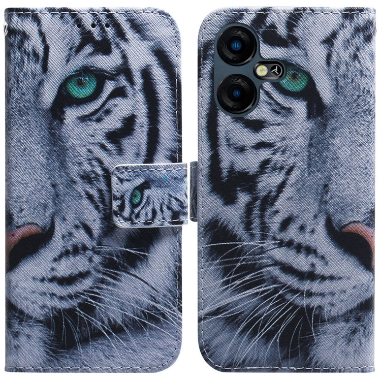 Gray tiger face print flip leather phone case with magnetic closure and card slot