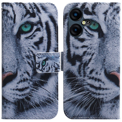 Gray tiger face print flip leather phone case with magnetic closure and card slot