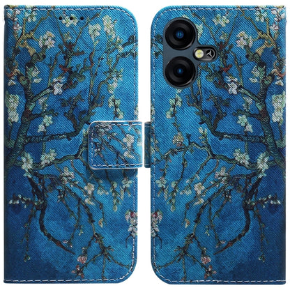 Flip leather phone case with blue tree-branch illustration and magnetic flap